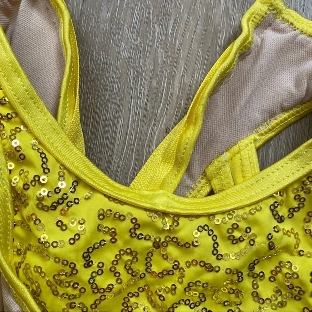 WEISSMAN Dance Costume yellow Fringe flapper GOOD TO BE ALIVE 11109 LC child